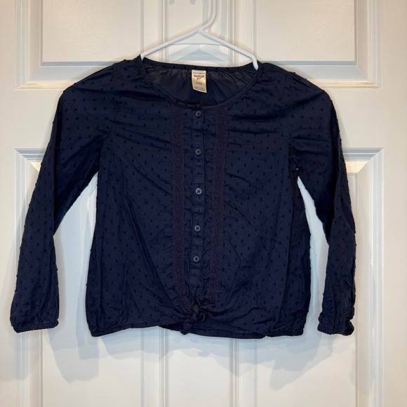 OshKosh B'gosh Other - Oshkosh B'gosh Girls Navy Blue Swiss Dot Tie Front Long Sleeve Shirt Size‎ 7/7A